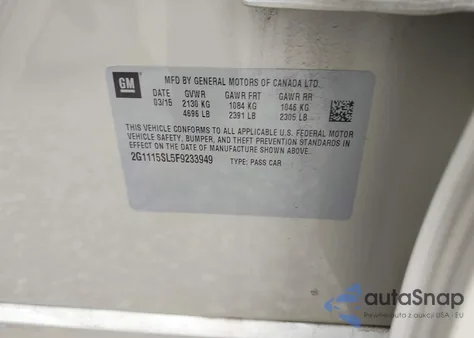 2015 Chevrolet Impala 1Lt из США, поврежденный, VIN 2G1115SL5F9233949